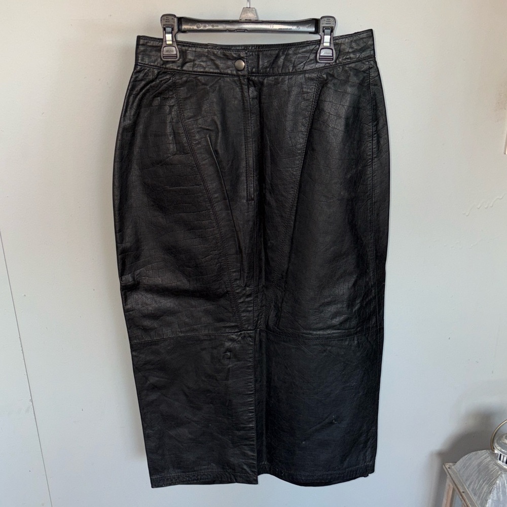 Toffs Vintage Genuine Leather Croc Embossed Midi Skirt